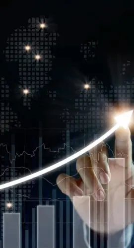 Finger drawing growth on a bar graph